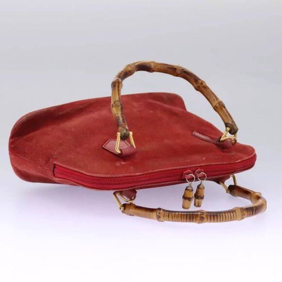 GUCCI Bamboo Hand Bag Suede Red 000 12740290 Auth yt1007 - Picture 8 of 16